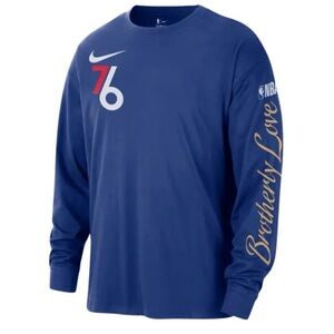 NWT Nike Philadelphia 76ers Long Sleeve Shirt Brotherly Love Blue Sixers Medium